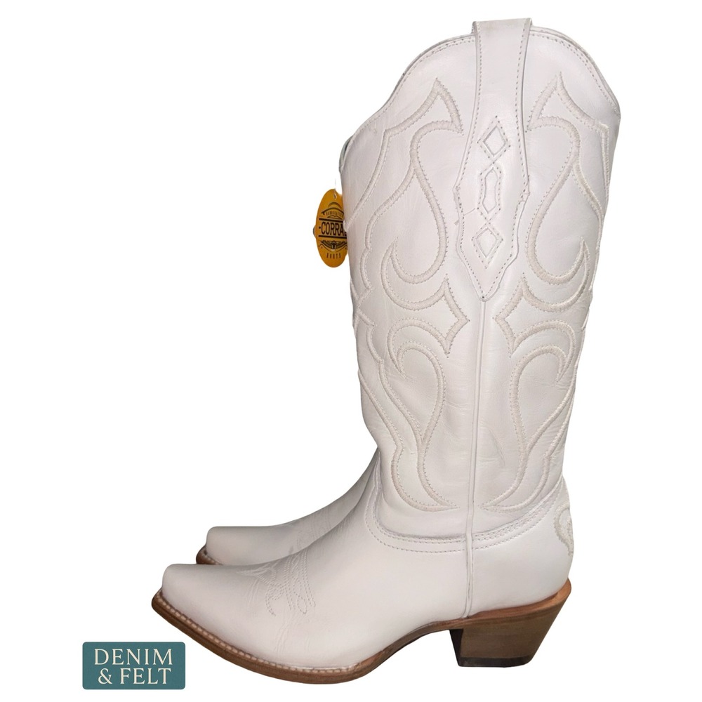 NEW Corral White Snip Toe Embroidered Cowhide Western Cowboy Cowgirl Boots 8M - Picture 7 of 16